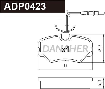 Danaher ADP0423 - Bremžu uzliku kompl., Disku bremzes adetalas.lv