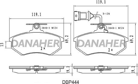 Danaher DBP444 - Bremžu uzliku kompl., Disku bremzes adetalas.lv