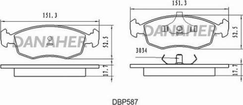 Danaher DBP587 - Bremžu uzliku kompl., Disku bremzes adetalas.lv