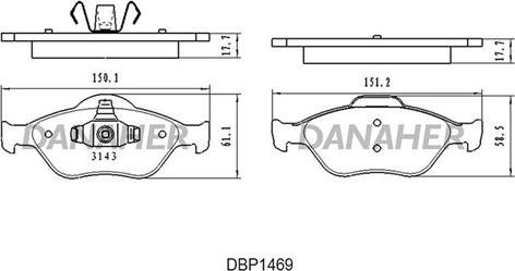 Danaher DBP1469 - Bremžu uzliku kompl., Disku bremzes adetalas.lv