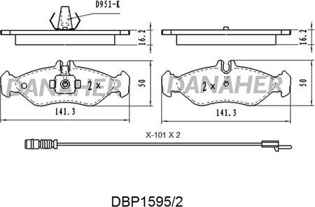 Danaher DBP1595/2 - Bremžu uzliku kompl., Disku bremzes adetalas.lv