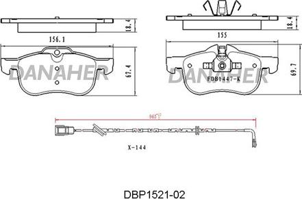 Danaher DBP1521-02 - Bremžu uzliku kompl., Disku bremzes adetalas.lv