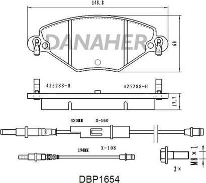 Danaher DBP1654 - Bremžu uzliku kompl., Disku bremzes adetalas.lv