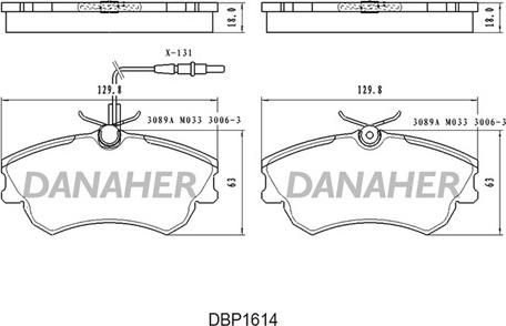 Danaher DBP1614 - Bremžu uzliku kompl., Disku bremzes adetalas.lv