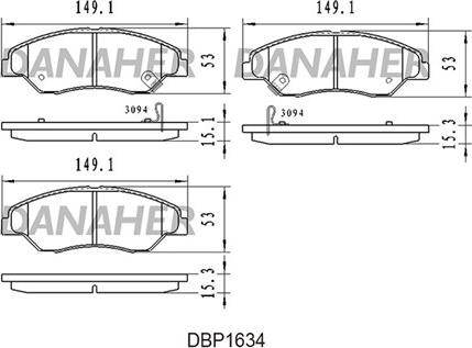 Danaher DBP1634 - Bremžu uzliku kompl., Disku bremzes adetalas.lv