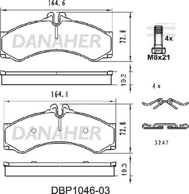 Danaher DBP1046-03 - Bremžu uzliku kompl., Disku bremzes adetalas.lv