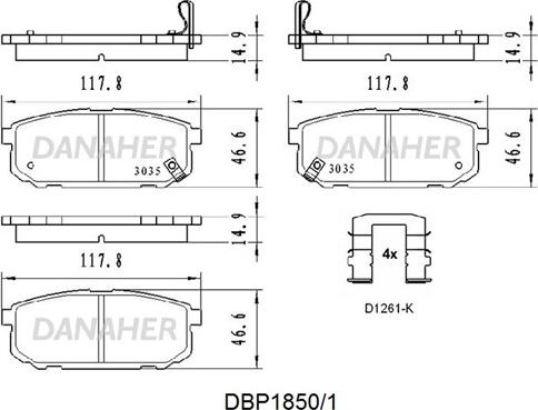 Danaher DBP1850/1 - Bremžu uzliku kompl., Disku bremzes adetalas.lv