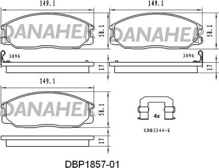 Danaher DBP1857-01 - Bremžu uzliku kompl., Disku bremzes adetalas.lv