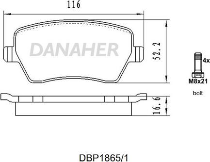 Danaher DBP1865/1 - Bremžu uzliku kompl., Disku bremzes adetalas.lv