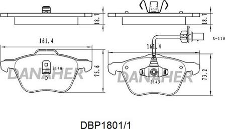 Danaher DBP1801/1 - Bremžu uzliku kompl., Disku bremzes adetalas.lv