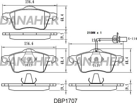 Danaher DBP1707 - Bremžu uzliku kompl., Disku bremzes adetalas.lv