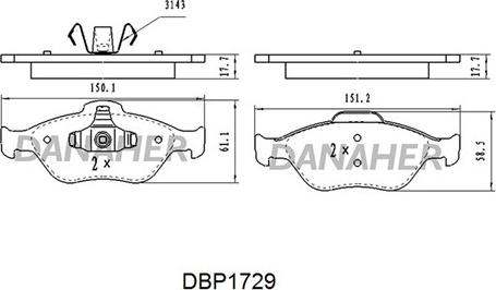 Danaher DBP1729 - Bremžu uzliku kompl., Disku bremzes adetalas.lv