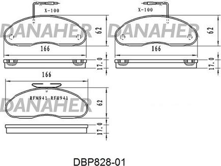 Danaher DBP828-01 - Bremžu uzliku kompl., Disku bremzes adetalas.lv