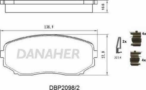 Danaher DBP2098/2 - Bremžu uzliku kompl., Disku bremzes adetalas.lv