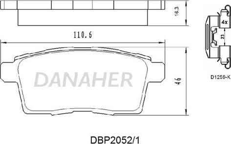 Danaher DBP2052/1 - Bremžu uzliku kompl., Disku bremzes adetalas.lv