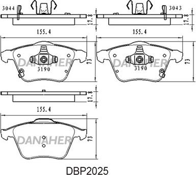 Danaher DBP2025 - Bremžu uzliku kompl., Disku bremzes adetalas.lv