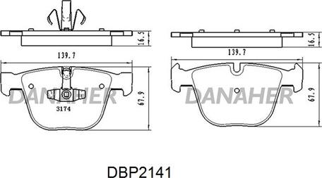 Danaher DBP2141 - Bremžu uzliku kompl., Disku bremzes adetalas.lv