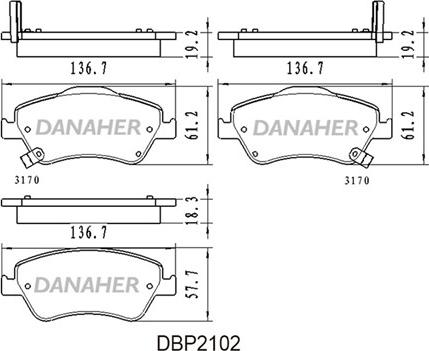 Danaher DBP2102 - Bremžu uzliku kompl., Disku bremzes adetalas.lv