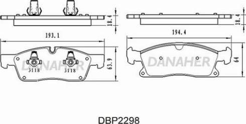 Danaher DBP2298 - Bremžu uzliku kompl., Disku bremzes adetalas.lv