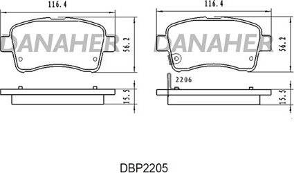 Danaher DBP2205 - Bremžu uzliku kompl., Disku bremzes adetalas.lv