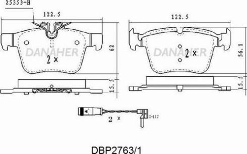 Danaher DBP2763/1 - Bremžu uzliku kompl., Disku bremzes adetalas.lv