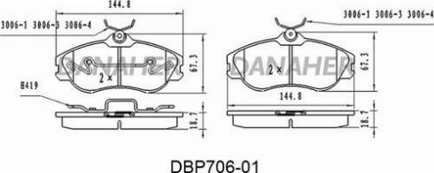 Danaher DBP706-01 - Bremžu uzliku kompl., Disku bremzes adetalas.lv