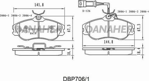 Danaher DBP706/1 - Bremžu uzliku kompl., Disku bremzes adetalas.lv