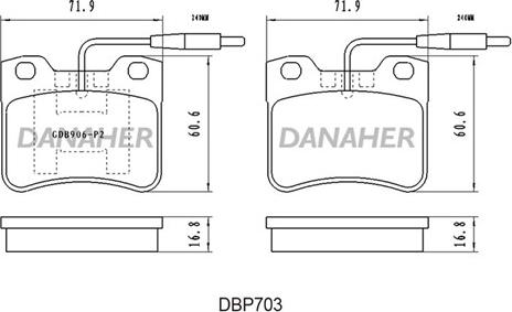 Danaher DBP703 - Bremžu uzliku kompl., Disku bremzes adetalas.lv