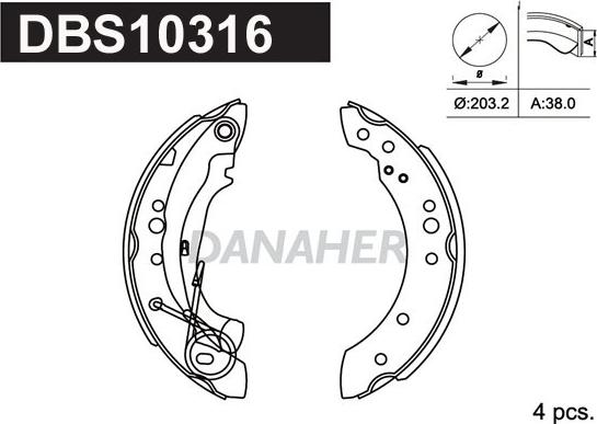 Danaher DBS10316 - Bremžu loku komplekts adetalas.lv