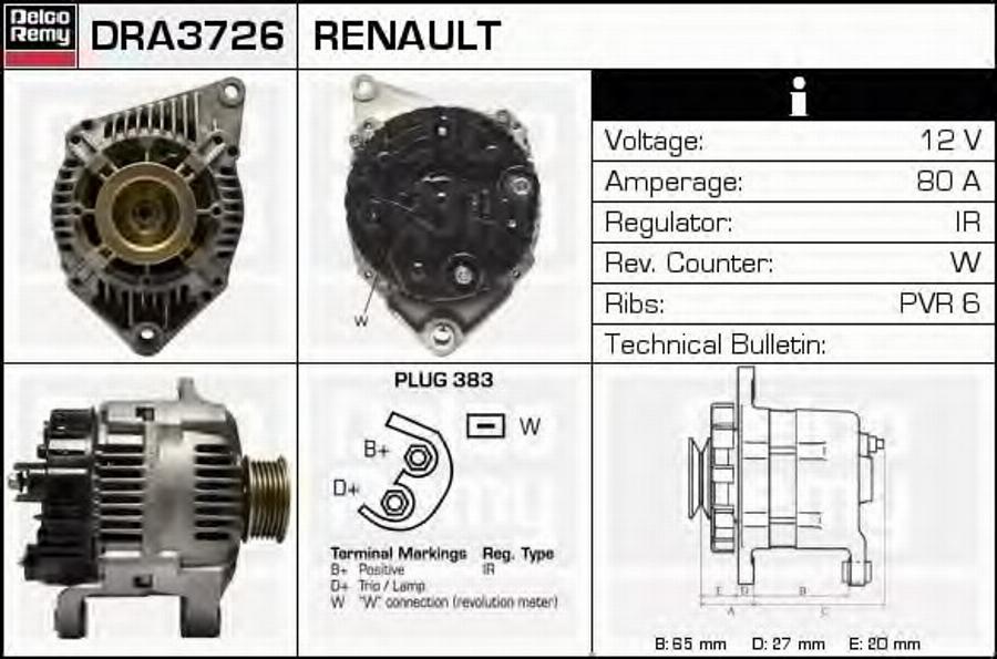 Delco Remy DRA3726 - Ģenerators adetalas.lv