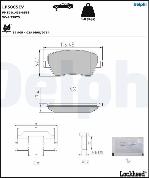 Delphi LP5005EV - Bremžu uzliku kompl., Disku bremzes adetalas.lv