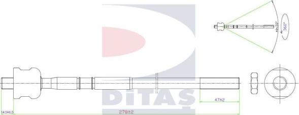 Ditas A2-5636 - Aksiālais šarnīrs, Stūres šķērsstiepnis adetalas.lv