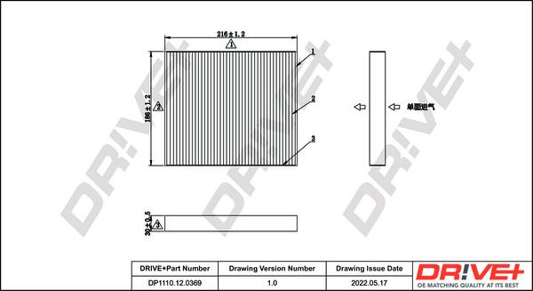 Dr!ve+ DP1110.12.0369 - Filtrs, Salona telpas gaiss adetalas.lv