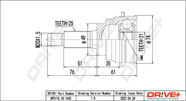 Dr!ve+ DP2110.10.1445 - Šarnīru komplekts, Piedziņas vārpsta adetalas.lv