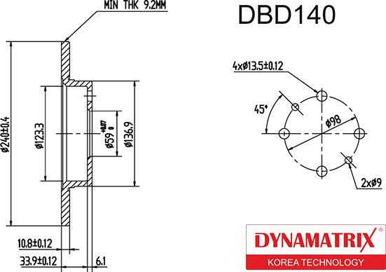 Dynamatrix DBD140 - Bremžu diski adetalas.lv