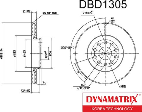 Dynamatrix DBD1305 - Bremžu diski adetalas.lv