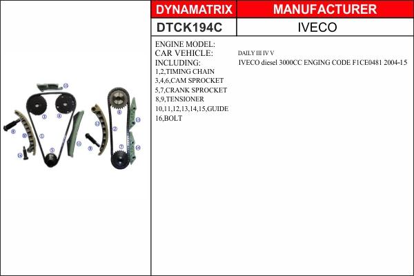 Dynamatrix DTCK194C - Sadales vārpstas piedziņas ķēdes komplekts adetalas.lv