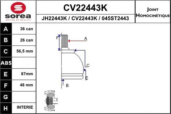 EAI CV22443K - Šarnīru komplekts, Piedziņas vārpsta adetalas.lv