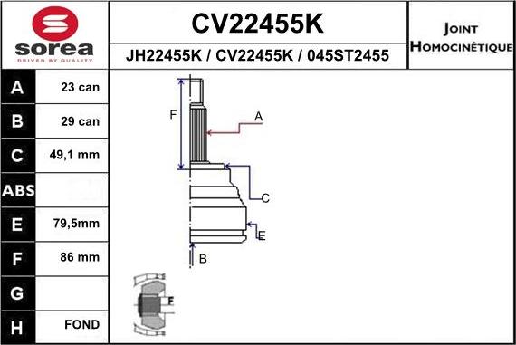 EAI CV22455K - Šarnīru komplekts, Piedziņas vārpsta adetalas.lv