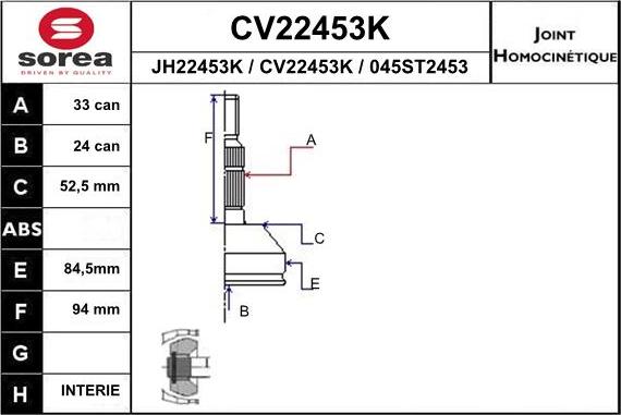 EAI CV22453K - Šarnīru komplekts, Piedziņas vārpsta adetalas.lv