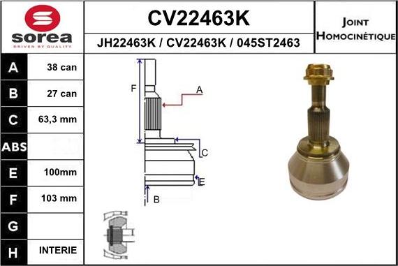 EAI CV22463K - Šarnīru komplekts, Piedziņas vārpsta adetalas.lv