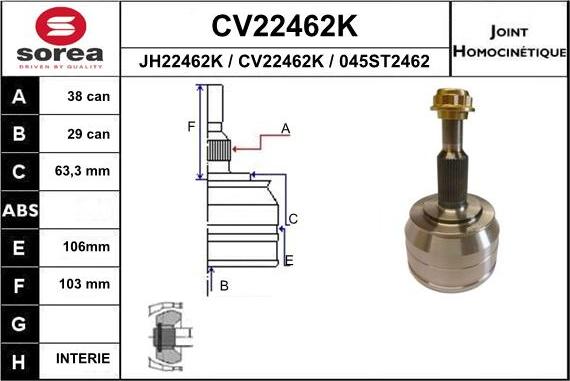 EAI CV22462K - Šarnīru komplekts, Piedziņas vārpsta adetalas.lv