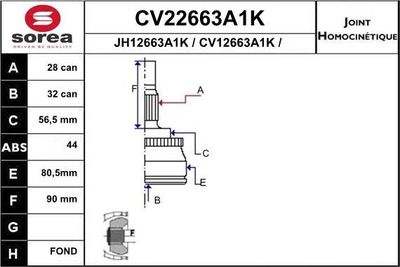 EAI CV22663A1K - Šarnīru komplekts, Piedziņas vārpsta adetalas.lv