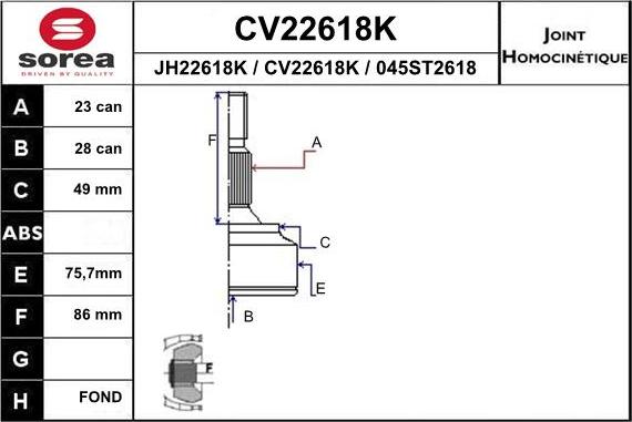 EAI CV22618K - Šarnīru komplekts, Piedziņas vārpsta adetalas.lv