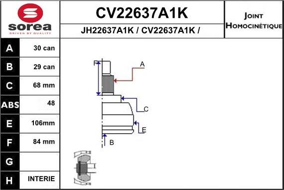 EAI CV22637A1K - Šarnīru komplekts, Piedziņas vārpsta adetalas.lv