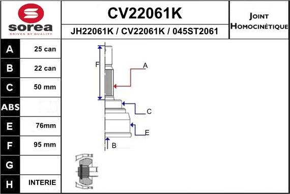 EAI CV22061K - Šarnīru komplekts, Piedziņas vārpsta adetalas.lv