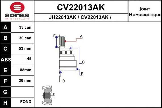 EAI CV22013AK - Šarnīru komplekts, Piedziņas vārpsta adetalas.lv