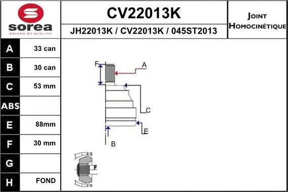 EAI CV22013K - Šarnīru komplekts, Piedziņas vārpsta adetalas.lv