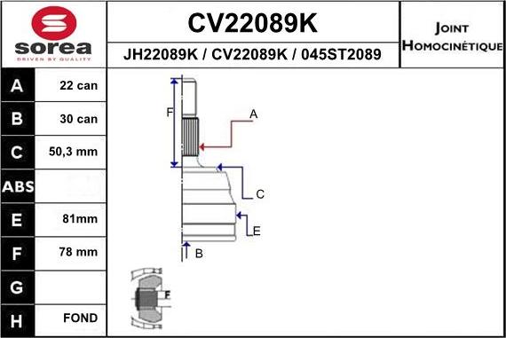 EAI CV22089K - Šarnīru komplekts, Piedziņas vārpsta adetalas.lv