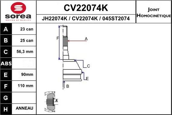 EAI CV22074K - Šarnīru komplekts, Piedziņas vārpsta adetalas.lv